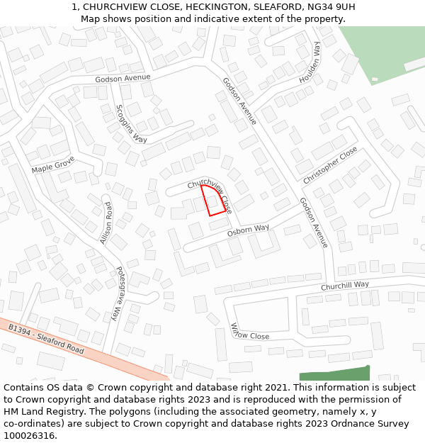 1, CHURCHVIEW CLOSE, HECKINGTON, SLEAFORD, NG34 9UH: Location map and indicative extent of plot