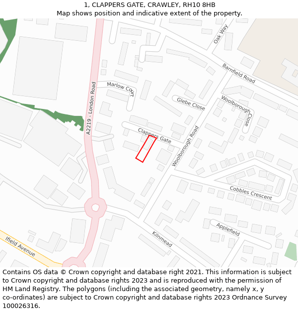 1, CLAPPERS GATE, CRAWLEY, RH10 8HB: Location map and indicative extent of plot