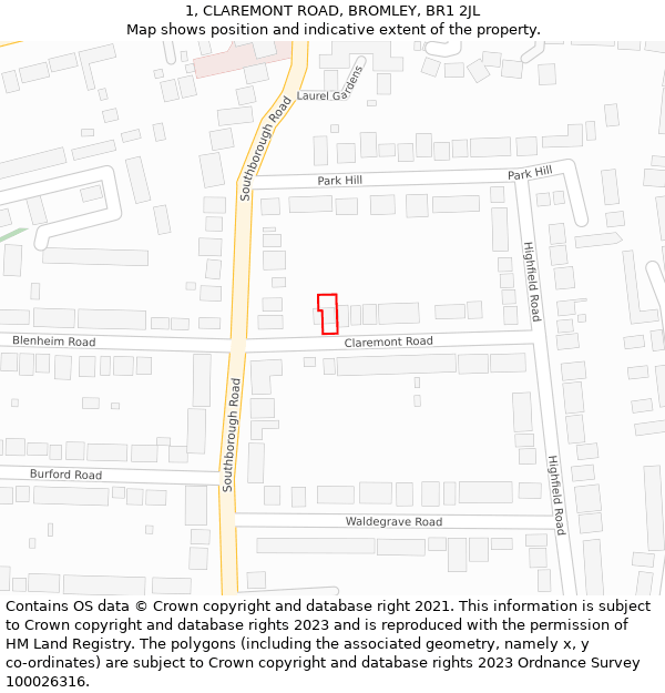 1, CLAREMONT ROAD, BROMLEY, BR1 2JL: Location map and indicative extent of plot
