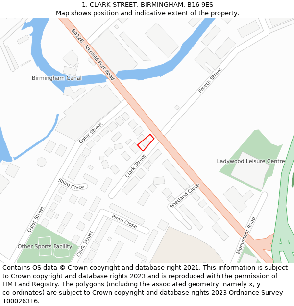 1, CLARK STREET, BIRMINGHAM, B16 9ES: Location map and indicative extent of plot