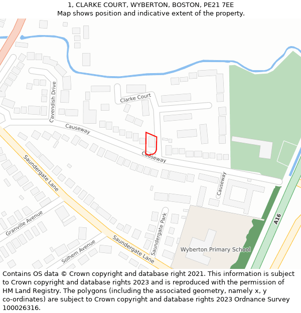 1, CLARKE COURT, WYBERTON, BOSTON, PE21 7EE: Location map and indicative extent of plot