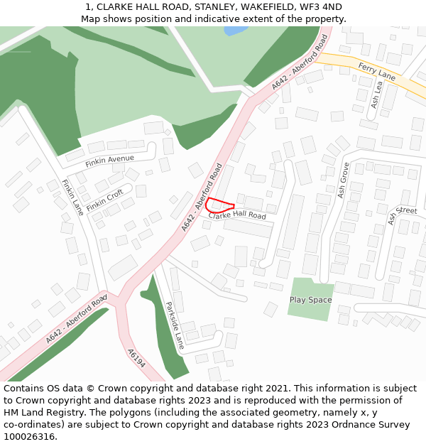 1, CLARKE HALL ROAD, STANLEY, WAKEFIELD, WF3 4ND: Location map and indicative extent of plot