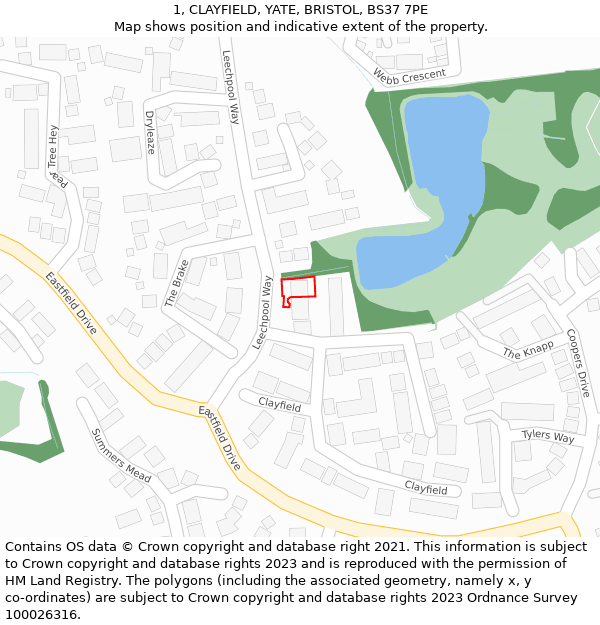 1, CLAYFIELD, YATE, BRISTOL, BS37 7PE: Location map and indicative extent of plot