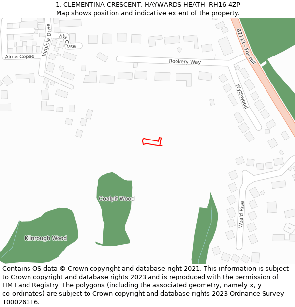 1, CLEMENTINA CRESCENT, HAYWARDS HEATH, RH16 4ZP: Location map and indicative extent of plot