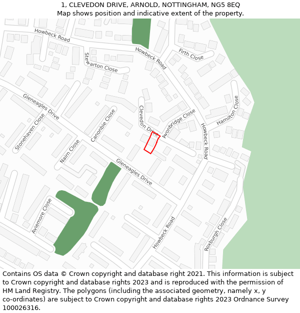 1, CLEVEDON DRIVE, ARNOLD, NOTTINGHAM, NG5 8EQ: Location map and indicative extent of plot