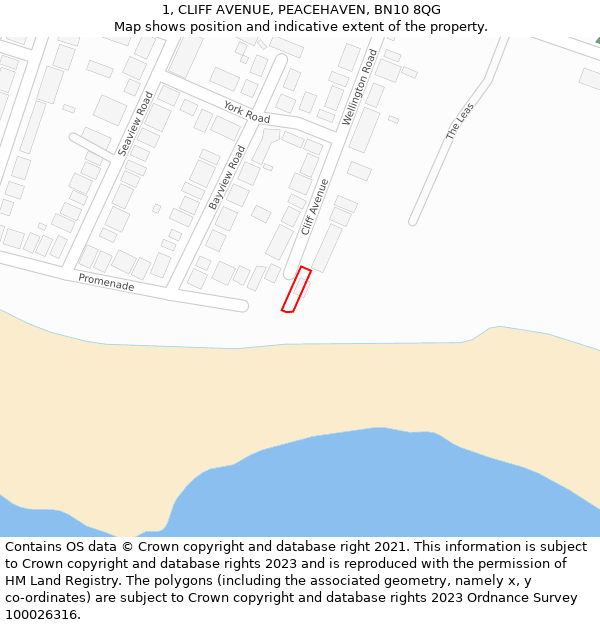 1, CLIFF AVENUE, PEACEHAVEN, BN10 8QG: Location map and indicative extent of plot