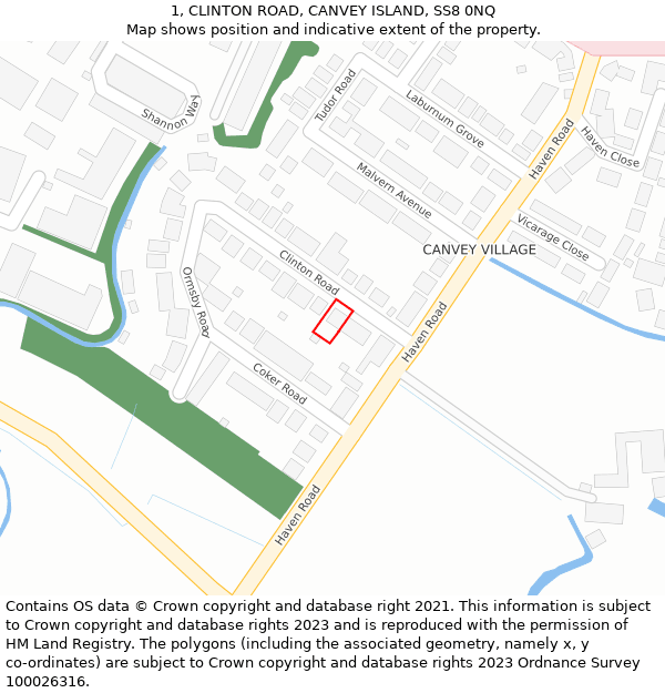 1, CLINTON ROAD, CANVEY ISLAND, SS8 0NQ: Location map and indicative extent of plot