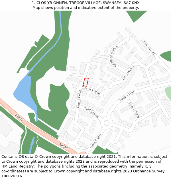 1, CLOS YR ONNEN, TREGOF VILLAGE, SWANSEA, SA7 0NX: Location map and indicative extent of plot