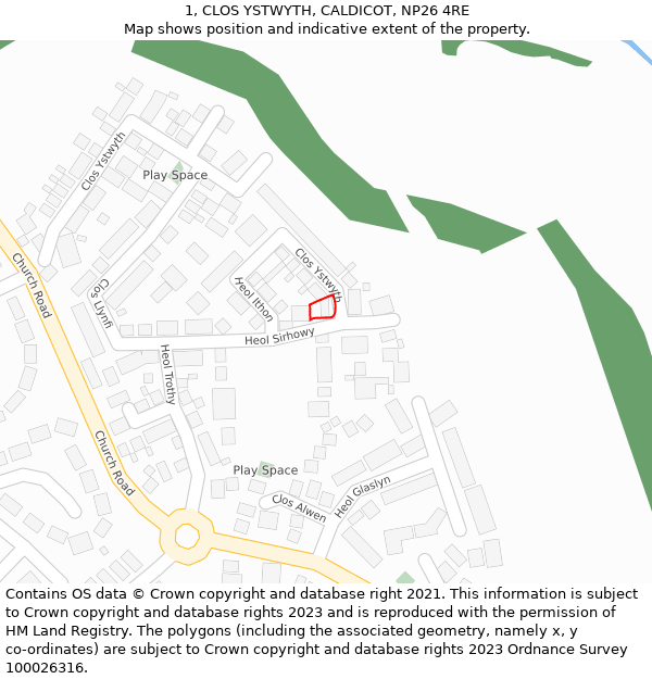 1, CLOS YSTWYTH, CALDICOT, NP26 4RE: Location map and indicative extent of plot