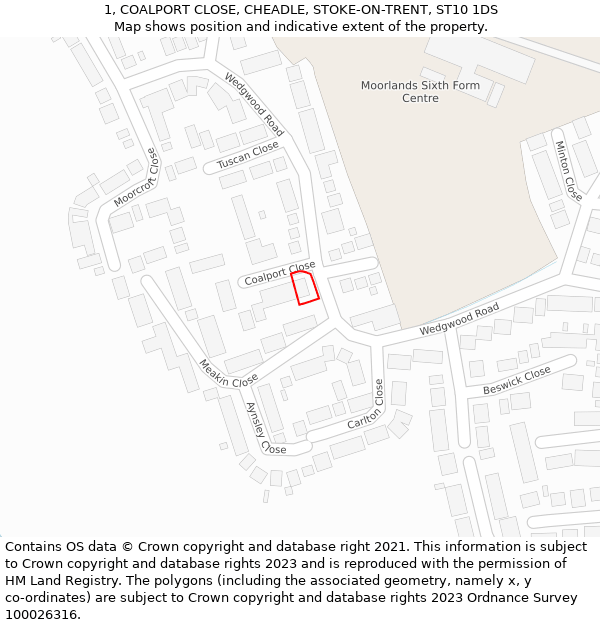 1, COALPORT CLOSE, CHEADLE, STOKE-ON-TRENT, ST10 1DS: Location map and indicative extent of plot
