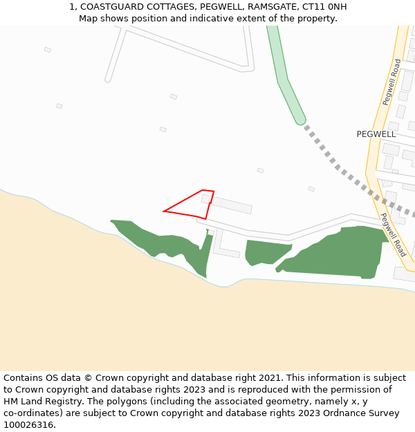 1, COASTGUARD COTTAGES, PEGWELL, RAMSGATE, CT11 0NH: Location map and indicative extent of plot