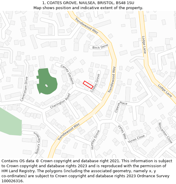 1, COATES GROVE, NAILSEA, BRISTOL, BS48 1SU: Location map and indicative extent of plot
