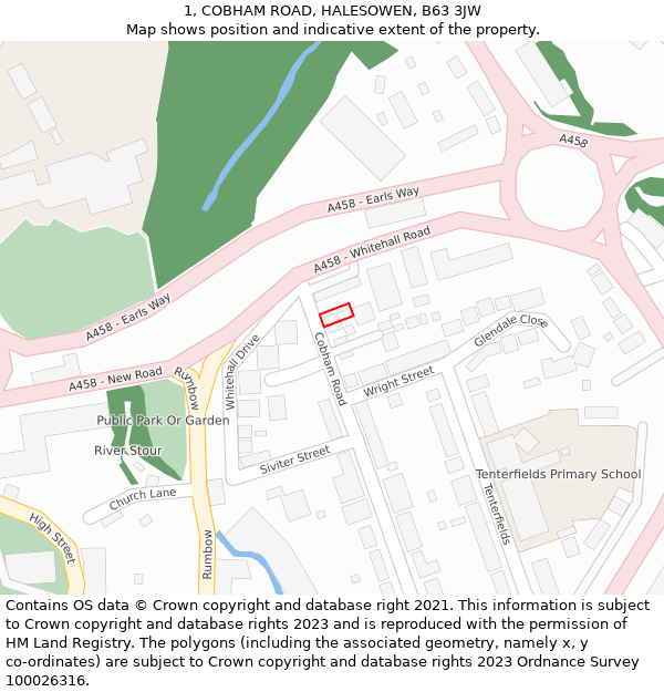 1, COBHAM ROAD, HALESOWEN, B63 3JW: Location map and indicative extent of plot