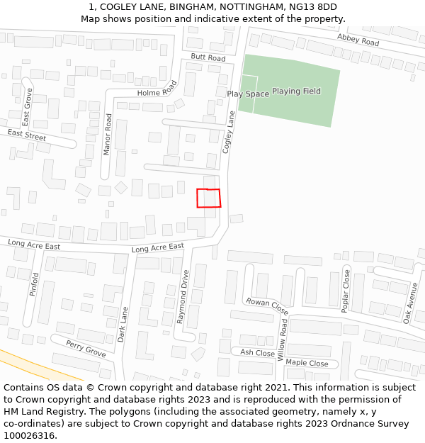 1, COGLEY LANE, BINGHAM, NOTTINGHAM, NG13 8DD: Location map and indicative extent of plot