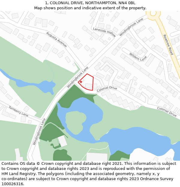 1, COLONIAL DRIVE, NORTHAMPTON, NN4 0BL: Location map and indicative extent of plot