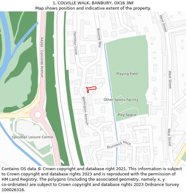 1, COLVILLE WALK, BANBURY, OX16 3NF: Location map and indicative extent of plot