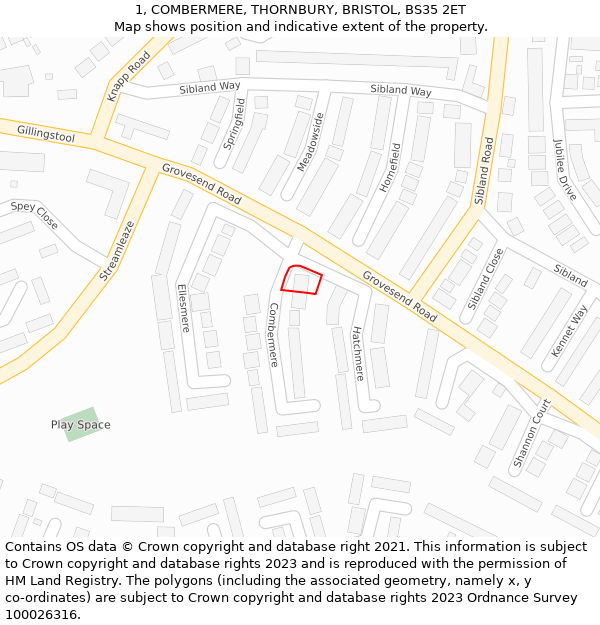 1, COMBERMERE, THORNBURY, BRISTOL, BS35 2ET: Location map and indicative extent of plot