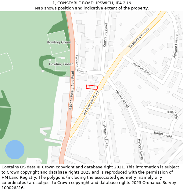 1, CONSTABLE ROAD, IPSWICH, IP4 2UN: Location map and indicative extent of plot