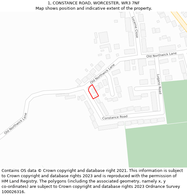1, CONSTANCE ROAD, WORCESTER, WR3 7NF: Location map and indicative extent of plot