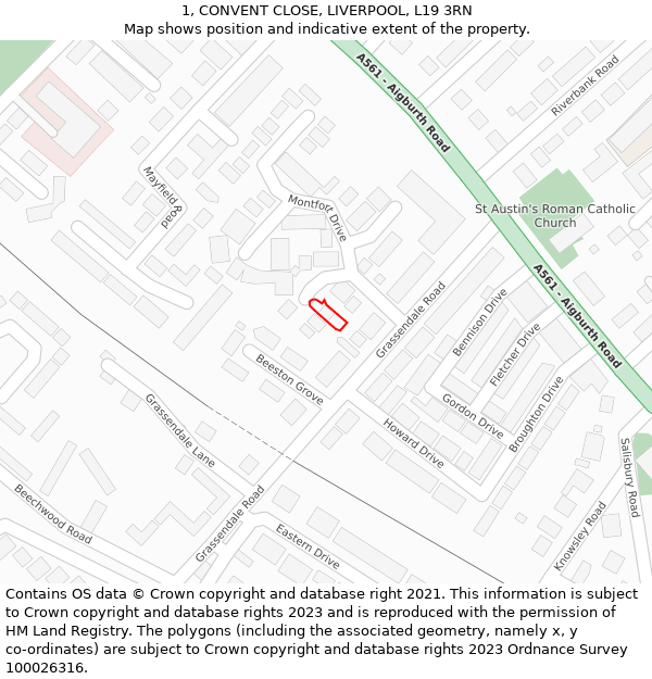 1, CONVENT CLOSE, LIVERPOOL, L19 3RN: Location map and indicative extent of plot