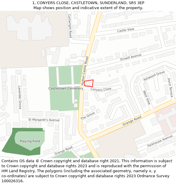 1, CONYERS CLOSE, CASTLETOWN, SUNDERLAND, SR5 3EP: Location map and indicative extent of plot