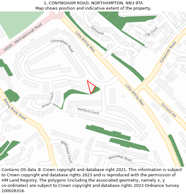 1, CONYNGHAM ROAD, NORTHAMPTON, NN3 9TA: Location map and indicative extent of plot
