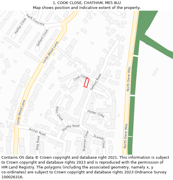 1, COOK CLOSE, CHATHAM, ME5 8LU: Location map and indicative extent of plot