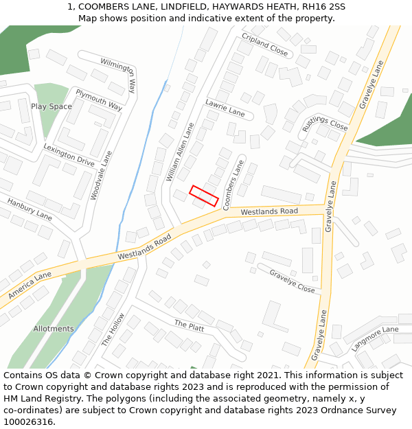 1, COOMBERS LANE, LINDFIELD, HAYWARDS HEATH, RH16 2SS: Location map and indicative extent of plot