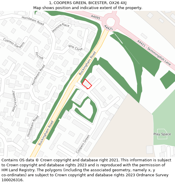 1, COOPERS GREEN, BICESTER, OX26 4XJ: Location map and indicative extent of plot