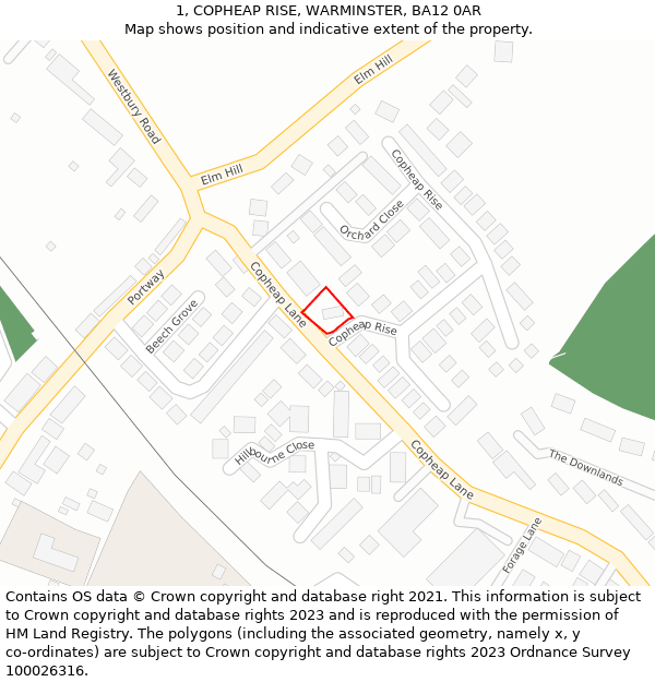 1, COPHEAP RISE, WARMINSTER, BA12 0AR: Location map and indicative extent of plot