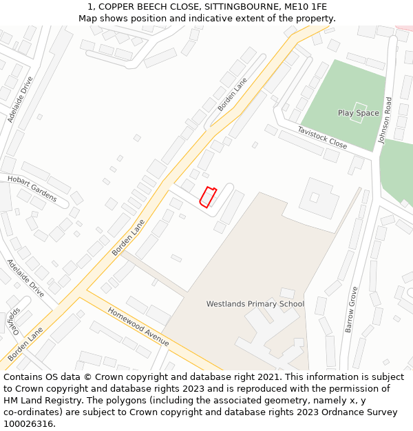 1, COPPER BEECH CLOSE, SITTINGBOURNE, ME10 1FE: Location map and indicative extent of plot