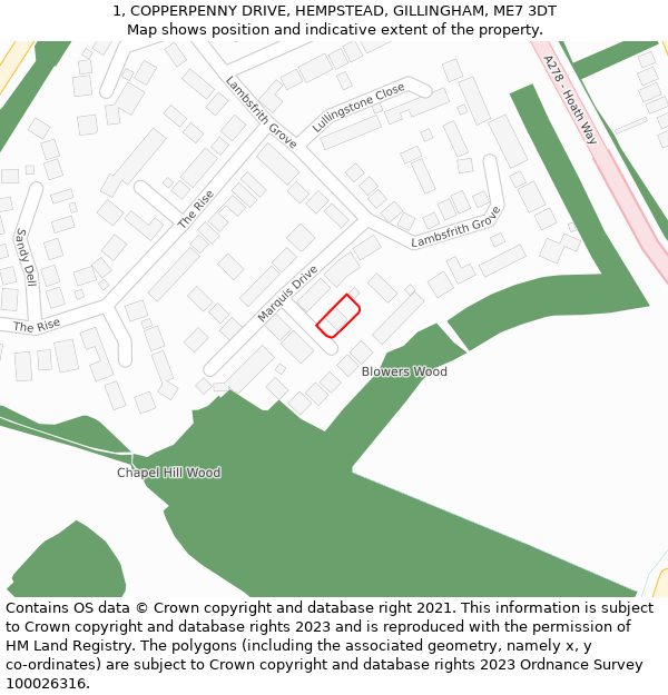 1, COPPERPENNY DRIVE, HEMPSTEAD, GILLINGHAM, ME7 3DT: Location map and indicative extent of plot