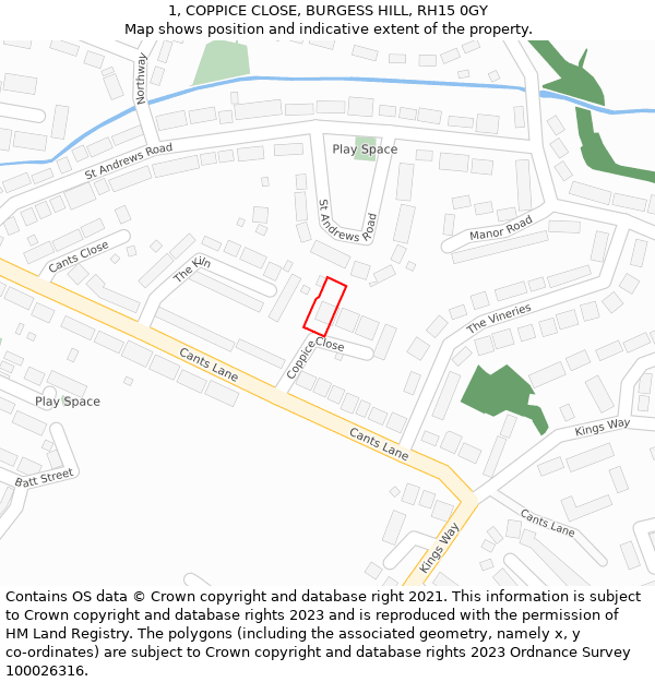 1, COPPICE CLOSE, BURGESS HILL, RH15 0GY: Location map and indicative extent of plot