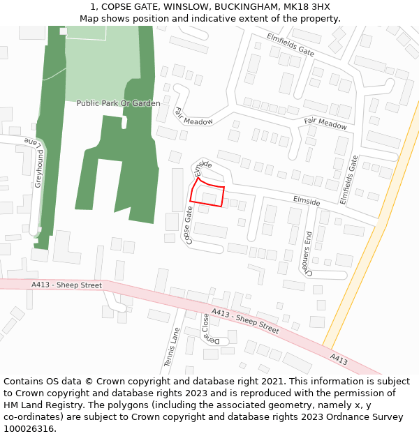1, COPSE GATE, WINSLOW, BUCKINGHAM, MK18 3HX: Location map and indicative extent of plot