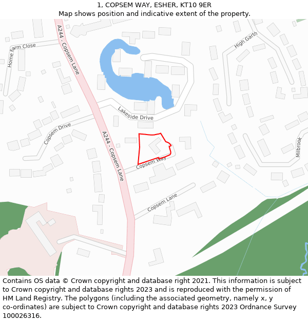 1, COPSEM WAY, ESHER, KT10 9ER: Location map and indicative extent of plot