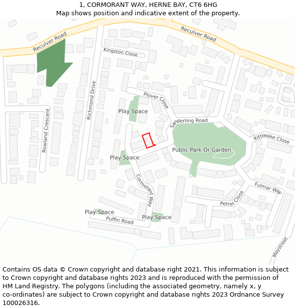 1, CORMORANT WAY, HERNE BAY, CT6 6HG: Location map and indicative extent of plot