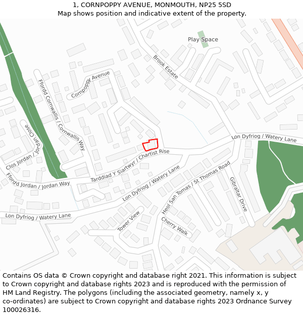 1, CORNPOPPY AVENUE, MONMOUTH, NP25 5SD: Location map and indicative extent of plot