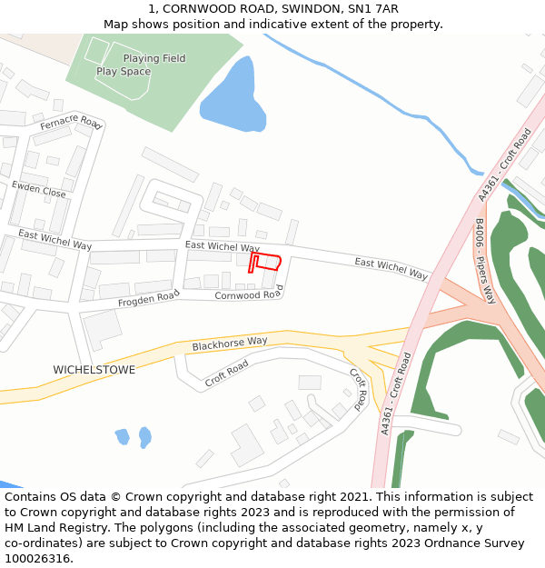 1, CORNWOOD ROAD, SWINDON, SN1 7AR: Location map and indicative extent of plot