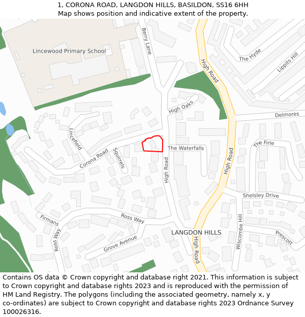 1, CORONA ROAD, LANGDON HILLS, BASILDON, SS16 6HH: Location map and indicative extent of plot