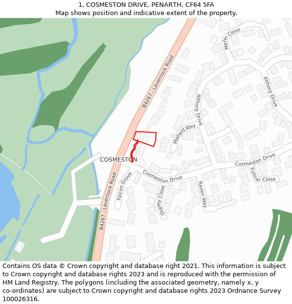 1, COSMESTON DRIVE, PENARTH, CF64 5FA: Location map and indicative extent of plot