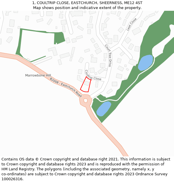 1, COULTRIP CLOSE, EASTCHURCH, SHEERNESS, ME12 4ST: Location map and indicative extent of plot