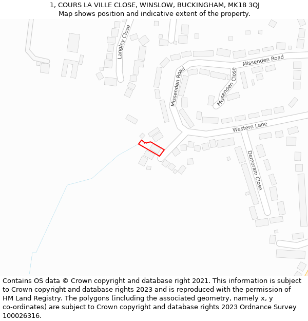 1, COURS LA VILLE CLOSE, WINSLOW, BUCKINGHAM, MK18 3QJ: Location map and indicative extent of plot