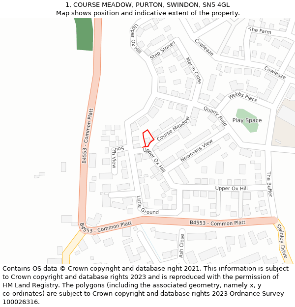 1, COURSE MEADOW, PURTON, SWINDON, SN5 4GL: Location map and indicative extent of plot