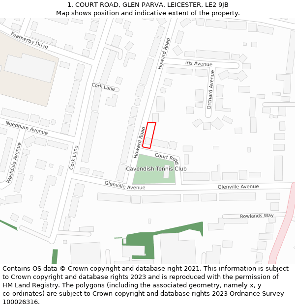 1, COURT ROAD, GLEN PARVA, LEICESTER, LE2 9JB: Location map and indicative extent of plot