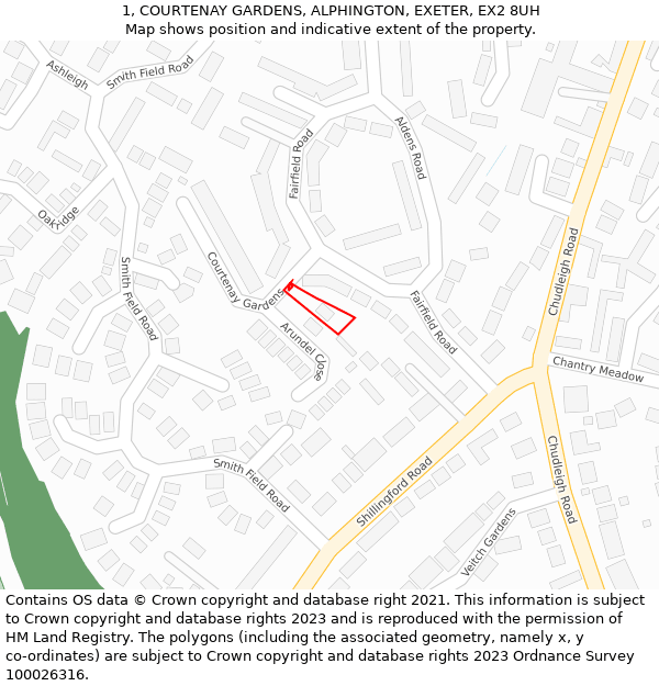 1, COURTENAY GARDENS, ALPHINGTON, EXETER, EX2 8UH: Location map and indicative extent of plot