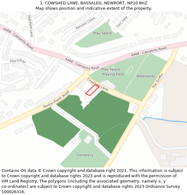 1, COWSHED LANE, BASSALEG, NEWPORT, NP10 8HZ: Location map and indicative extent of plot