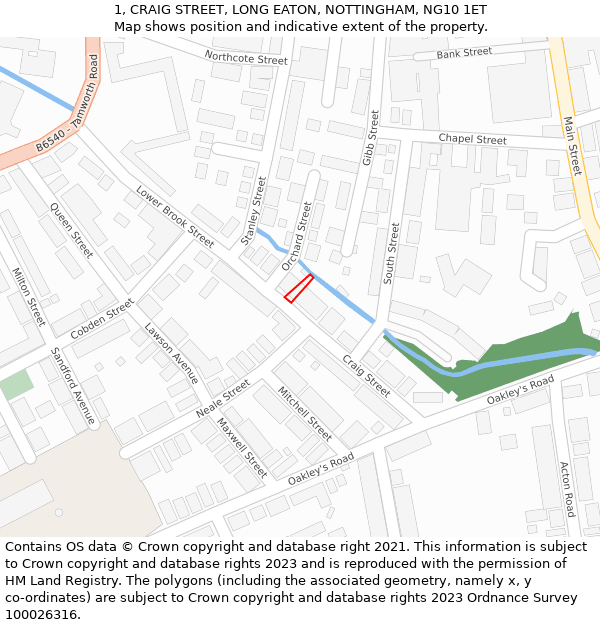 1, CRAIG STREET, LONG EATON, NOTTINGHAM, NG10 1ET: Location map and indicative extent of plot