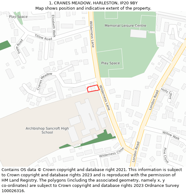 1, CRANES MEADOW, HARLESTON, IP20 9BY: Location map and indicative extent of plot