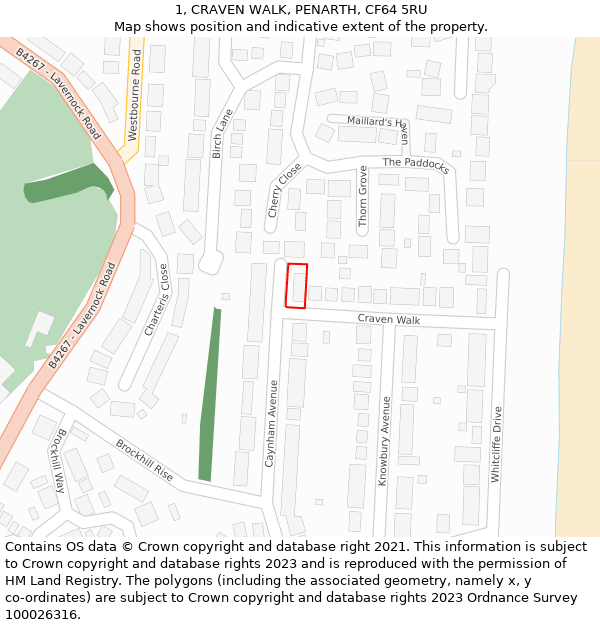 1, CRAVEN WALK, PENARTH, CF64 5RU: Location map and indicative extent of plot