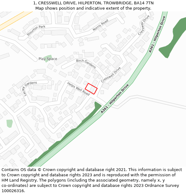 1, CRESSWELL DRIVE, HILPERTON, TROWBRIDGE, BA14 7TN: Location map and indicative extent of plot